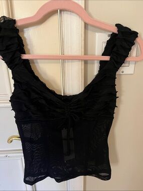 Urban outfitter Black Sheer Ruffle Tank Top